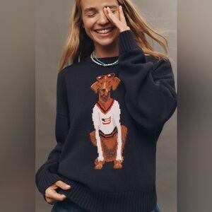 Anthropologie Porridge Jolene Pullover Sweater Navy Americana Dog Size XL NWT